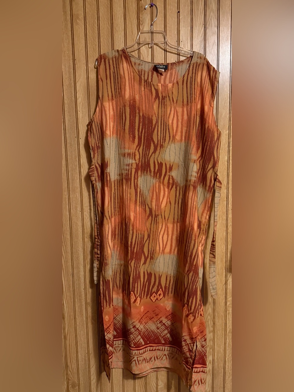 Sleeveless Orange Printed Midi Dress by Odille